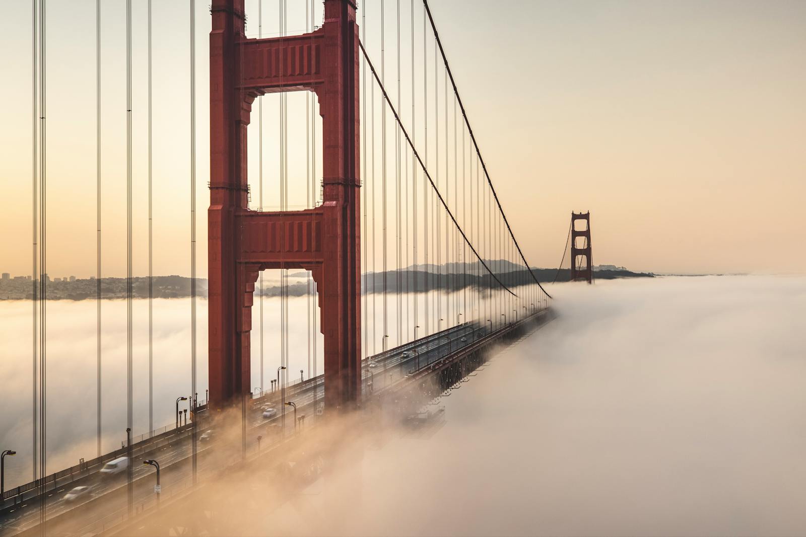 View of the Golden Gate Bridge above the Clouds, San Francisco, California, USA